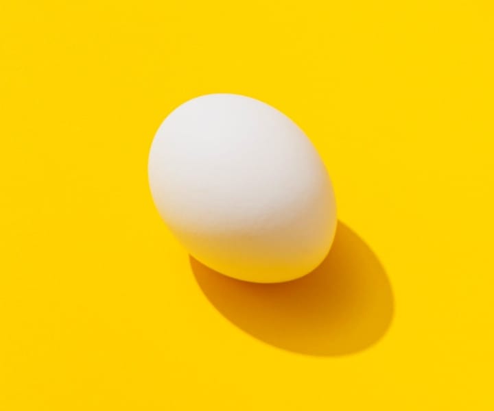 A white egg on a yellow background